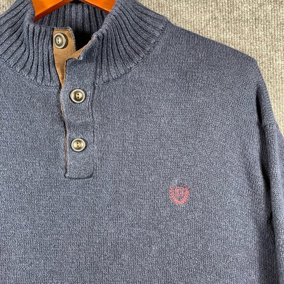 Chaps Henley Pullover Sweater Men's XXL Blue Elbow Patches Outdoors Preppy - Picture 2 of 10